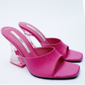 Zara women’s fuchsia clear heel mules